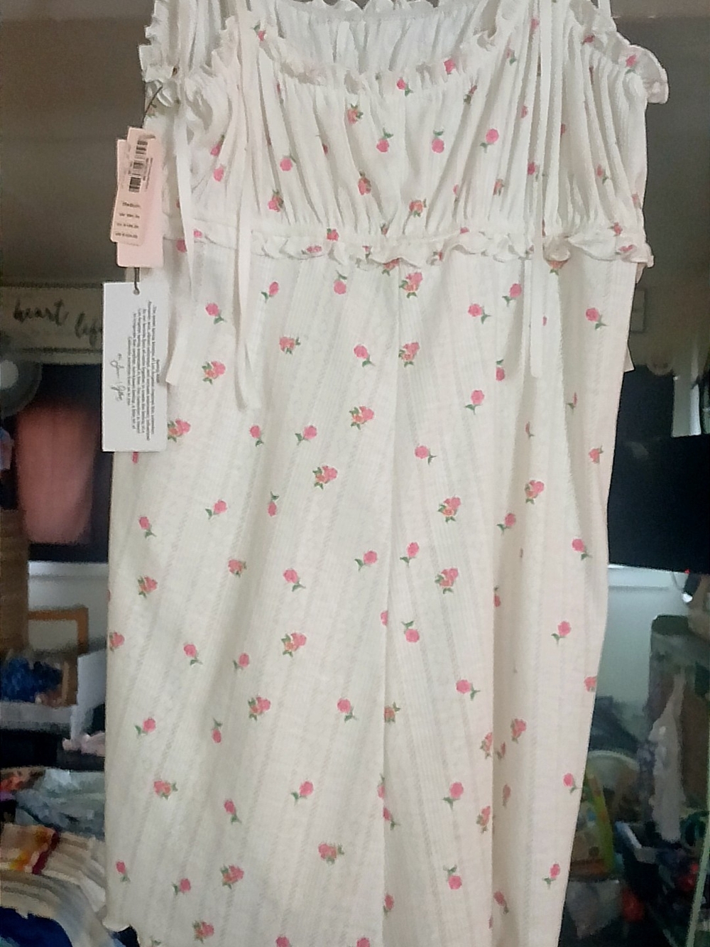 For Love And Lemons Cream Dress with Pink Floral Print